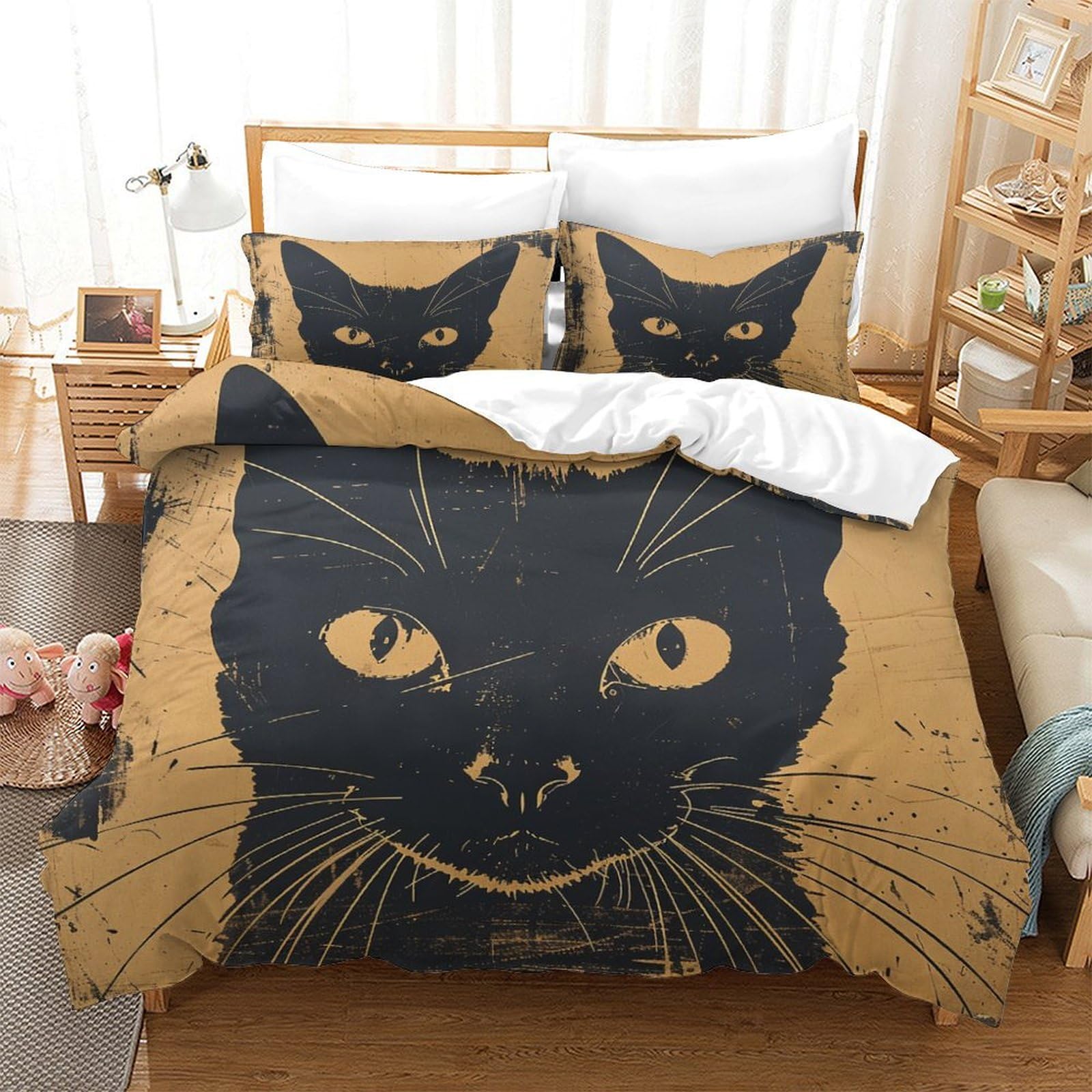 P1S9U7W5Y Trendy Black Cat 3D Printed Duvet Cover Set 3pcs Microfiber Cat Bedding Set Double