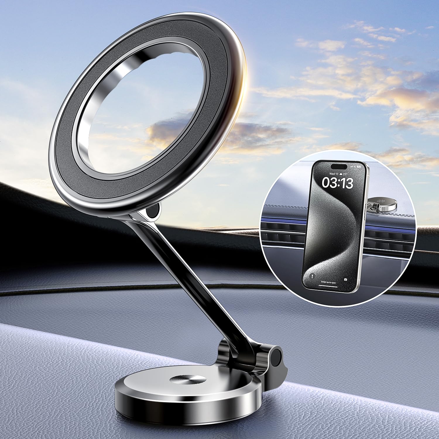 MP-MALL Fits for Car Mount, Magnetic Hands Free iPhone Car Holder Dashboard for Car Fit for iPhone 15 14 13 12 Pro Max Plus & MagSafe Case & All Phones (Sliver)