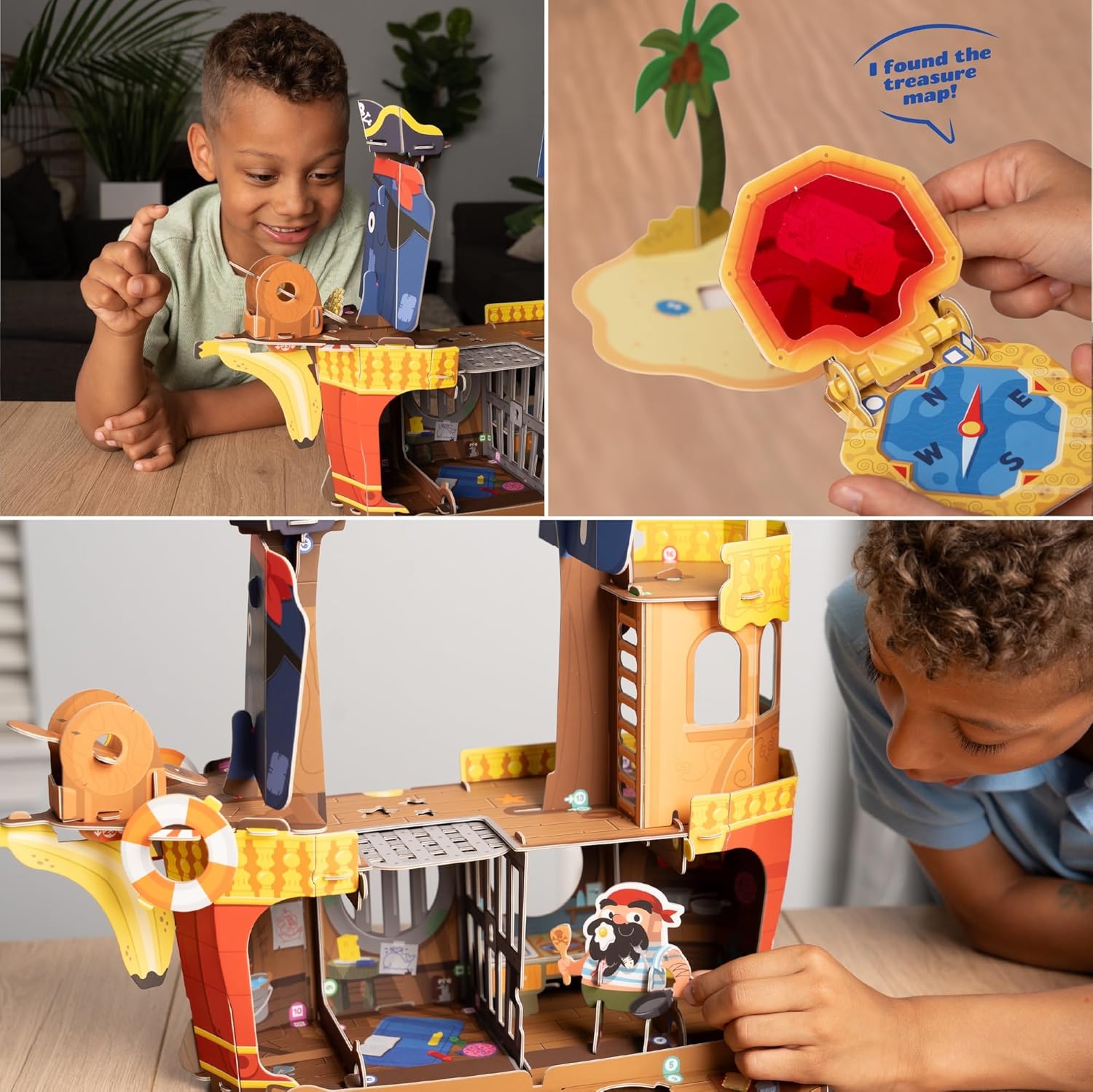 Buildable Pirate Ship Playset for Boys, Moving Parts, Red Reveal Lens for Clues, Pretend Play Pirate Toys for Kids Ages 3+ Plucky Pirates