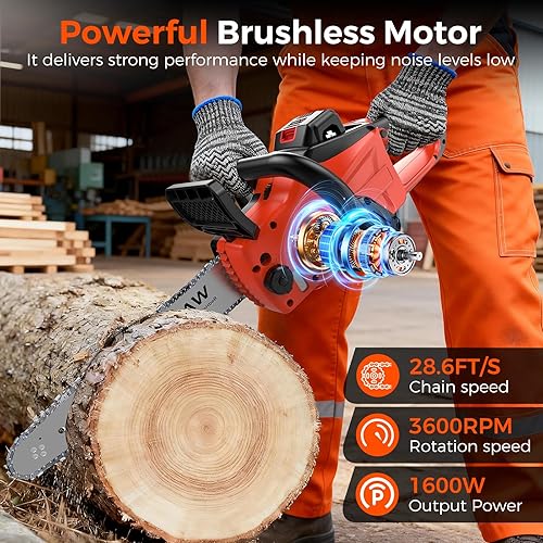 Miniatura 4 de Motosierra alimentada por baterías, placa de guía doble de 12 y 16 pulgadas. Motosierra eléctrica inalámbrica de 21 V con 2 baterías y cargador. Kit