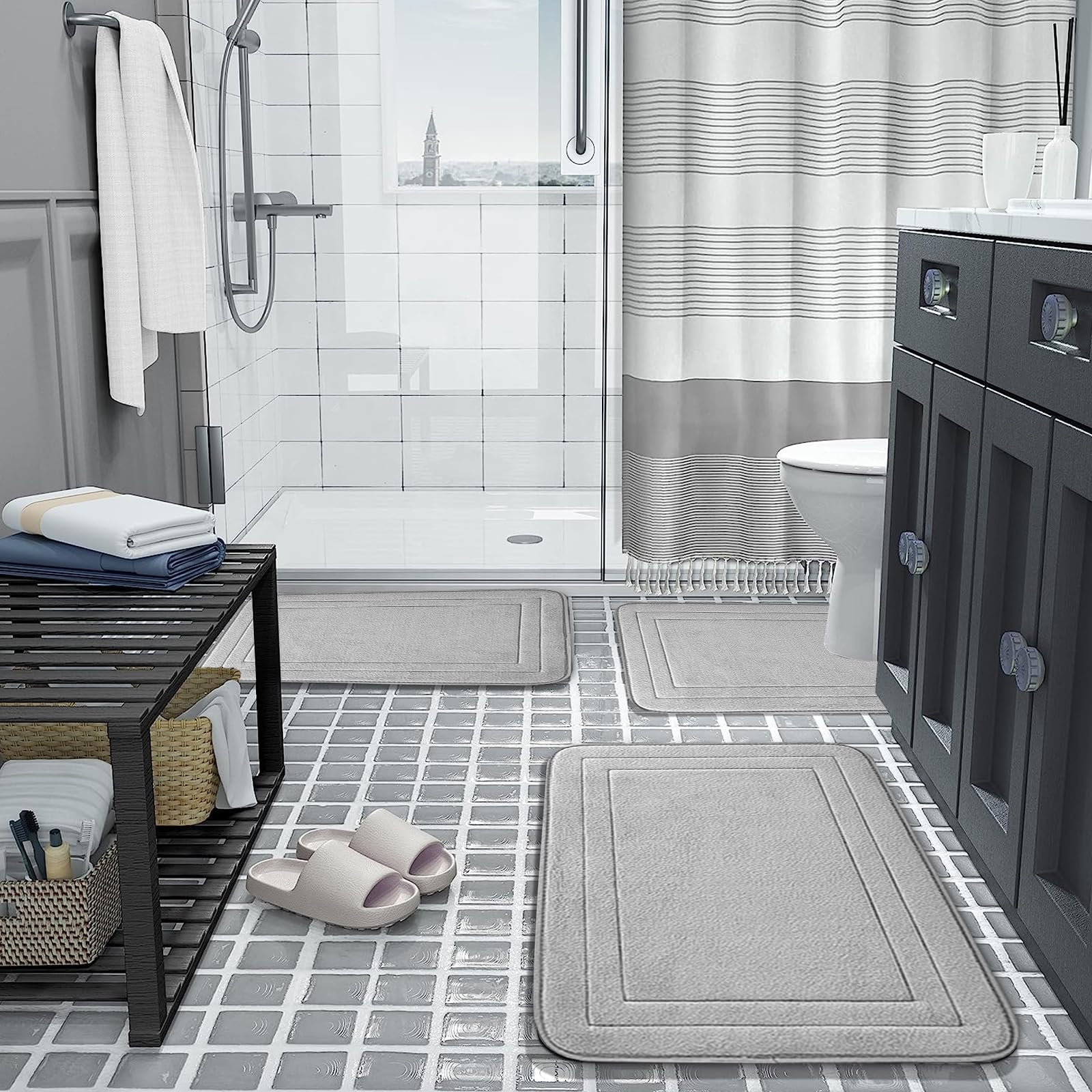 ChAusa Tapis Salle De Bain Mousse Mémoire 40x60 Cm Antidérapant Absorbant Gris - Séchage Rapide