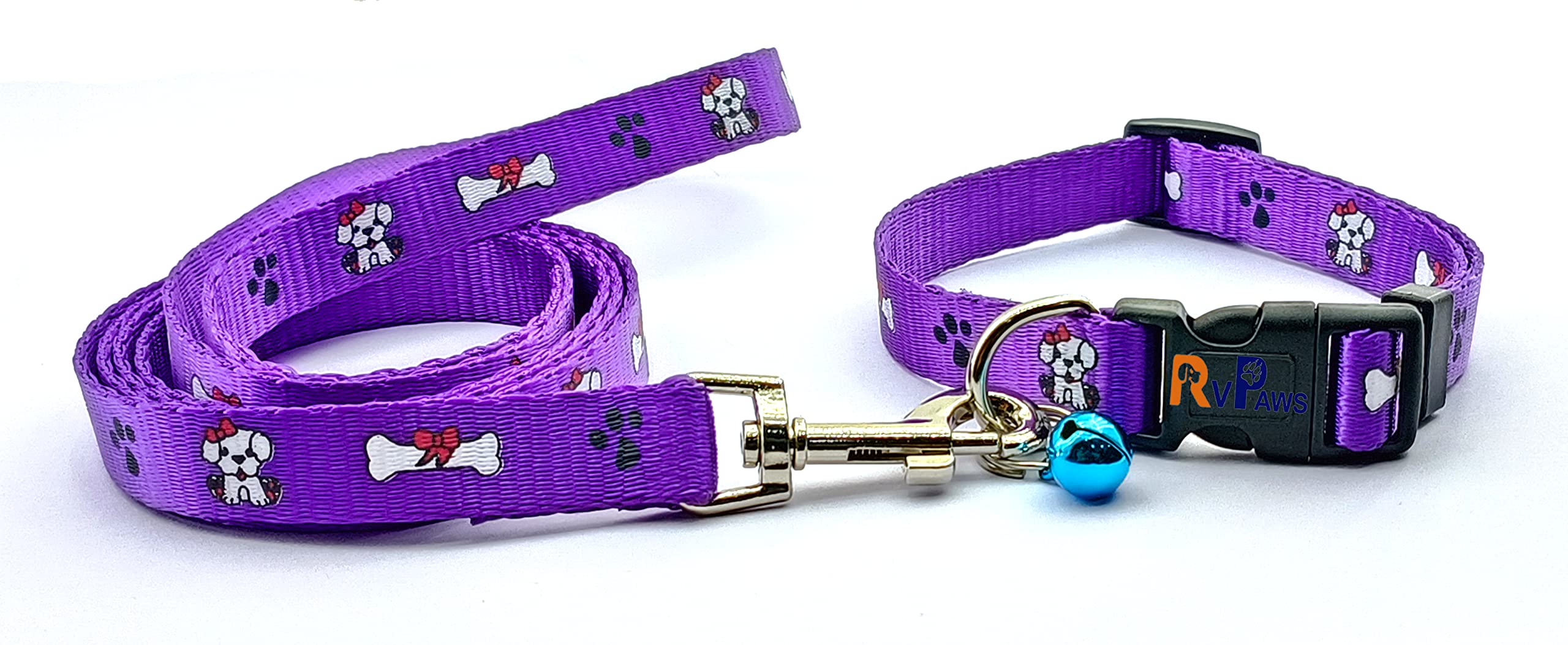Pups&Pets Belt and Leash Set Puppy Printed with Bell, Adjustable Nylon Collar with Leash for Small and Medium Dogs, Quick Release and Breathable Collar Set for Puppies, Small Dog & Cat 15 MM (Purple) (B0C2VLQP6M) Amazon Price History, Amazon Price Tracker