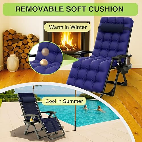 Miniatura 85 de Suteck Zero Gravity - Silla reclinable de camping con cojín extraíble, bloqueo mejorado y soporte para tazas, sillas reclinables de patio Negro