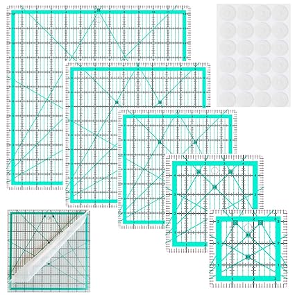 Quilting Rulers,5 Square Quilting Ruler Quilting Templates(3.5",5", 8",10",12.5"),Quilting Rulers Acrylic Rulers Fabric Cutting Ruler with Non-Slip Rings for Quilting and Sewing