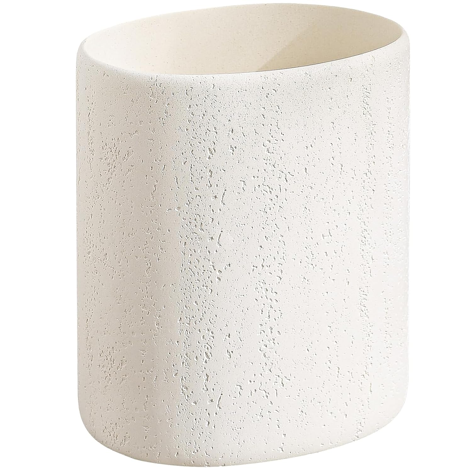 Trash Can, 1.6 Gallon Small Bathroom Trash Can, Simple Oval Stone Look Garbage Bin, Decorative Waste Basket for Kitchen Office, Home Decor, Bedroom, Living Room White