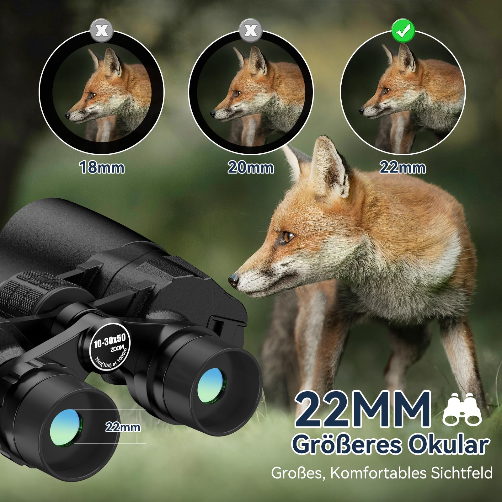 Prismáticos con zoom de alta potencia de 10-30 x 50 para adultos, prismáticos profesionales militares HD con prisma BAK4/lente FMC/visión grande/impermeable/visión nocturna con poca luz para