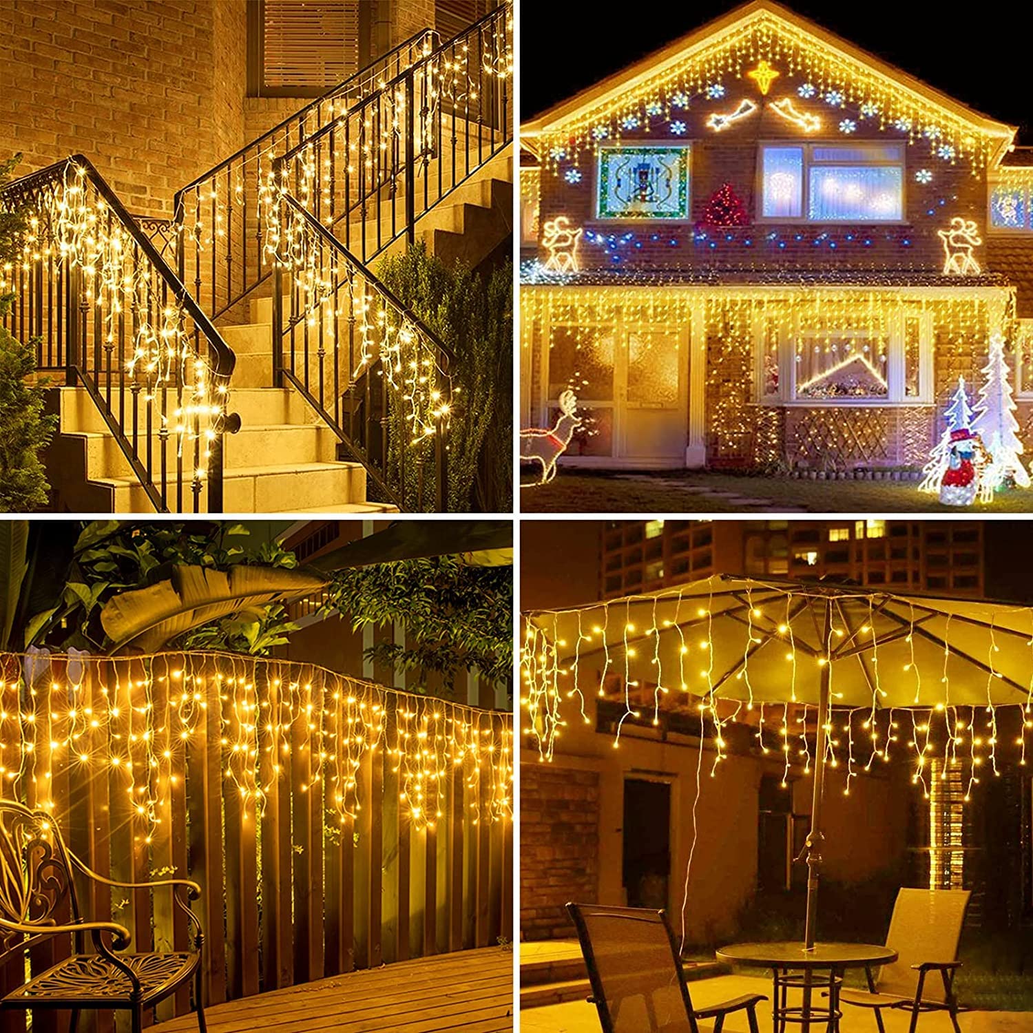 JIMACRO Luci Decorative da Esterno Solari, 6M 264 LED Stringa Luci Esterno, 44Pcs 0.7M+0.5M Luci Natale Esterno Cascata, Impermeabile Decorative Lucine, 8 Modalità Tenda Luminosa Estern Solare