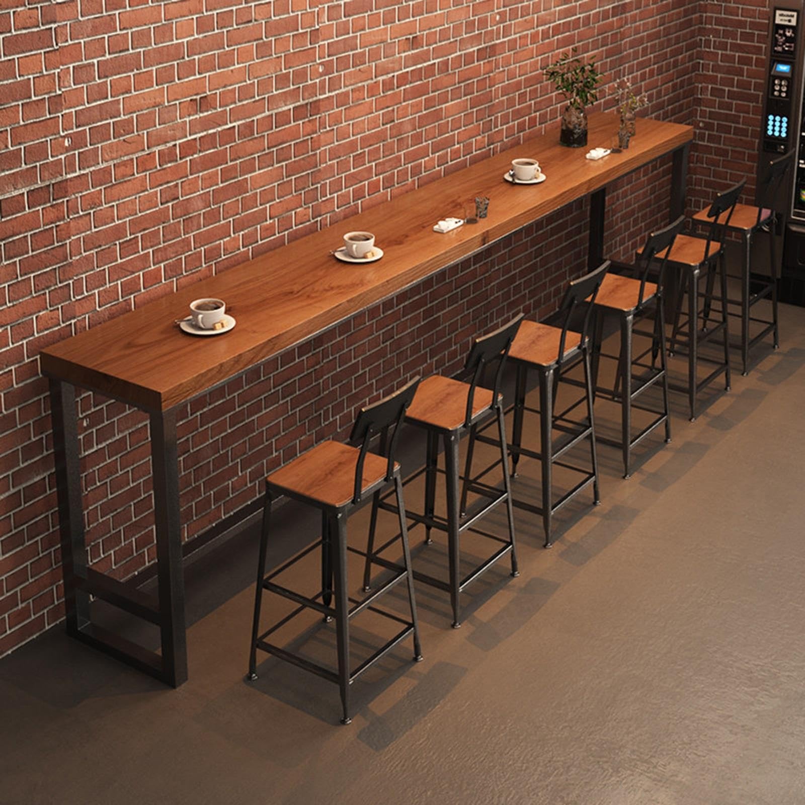 Bartisch Massivholz mit Metallrahmen, Hoher Stehtisch für Küche und Bar