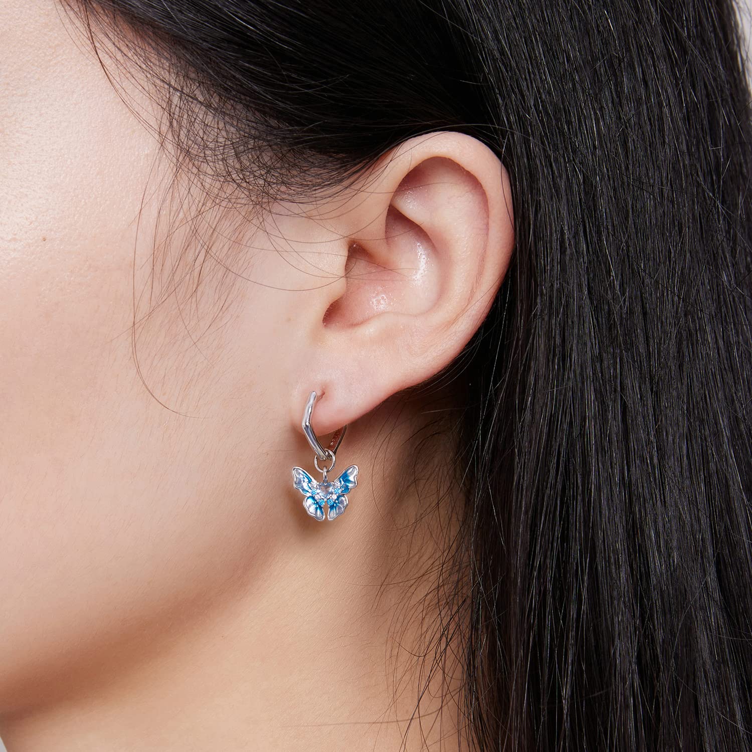WBDWWTD Blaue Kristall-Schmetterlings-Ohrringe, Geburtstagsgeschenk für Frauen, Teenager, Mädchen