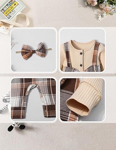 Miniatura 5 de CRISONE Mameluco de manga larga con botones y diadema para recién nacido, para niña recién nacida