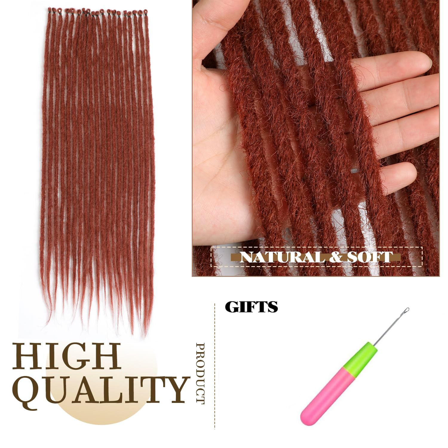 PORSMEER 20 Strands/Pack Copper Red Synthetic Dreadlocks Extensions,Handmade Hippie Dreadlock 0.6 Width Soft Dreads Hair Reggae Style Locs Crochet Braiding Hair for Women or Mens,18 inch - Image 4