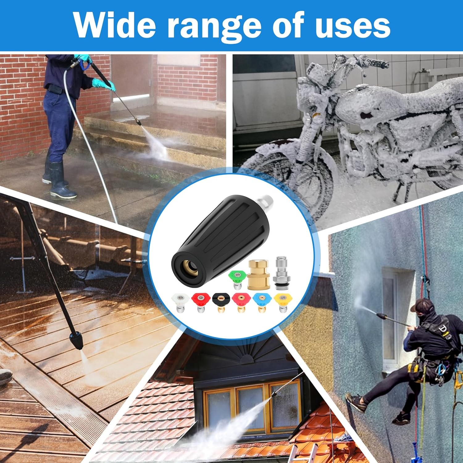 5 set Pressure Washer Tips 4000 PSI Nozzle Pressure Washer 1/4" Quick Connect with 35 Nozzle Tips Kit Multiple Degrees (0, 15, 25, 40, 65, Rinse1, Soap2) for Car Concrete Brick