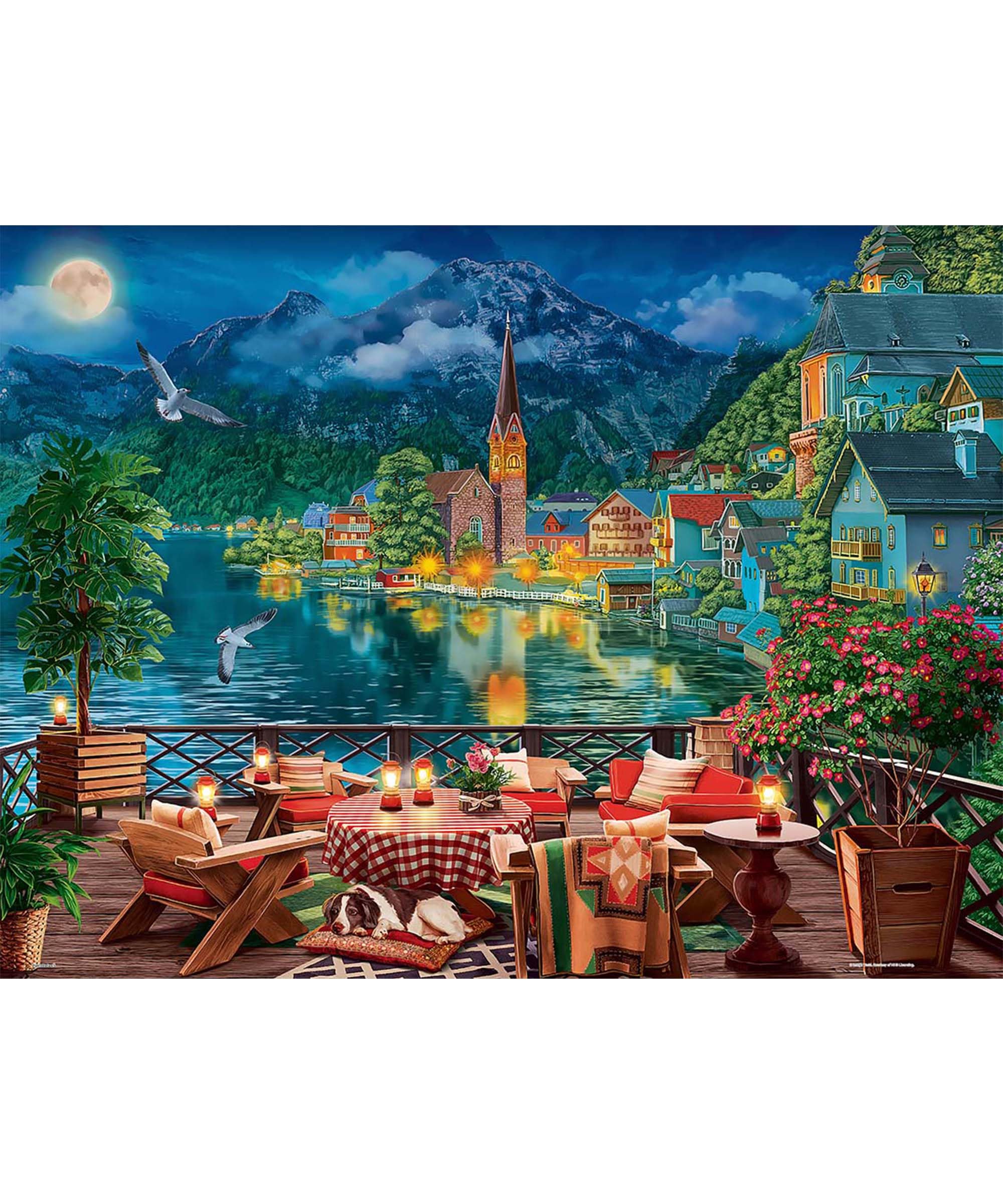 PieceRelax PieceClicks 1000 Piece Plastic Jigsaw Puzzle for Adults - Evening by the Lake in Hallstatt, Scenic Landscape Puzzle, Image World Collection, 25.2 x 18.9 Inches [U1150]