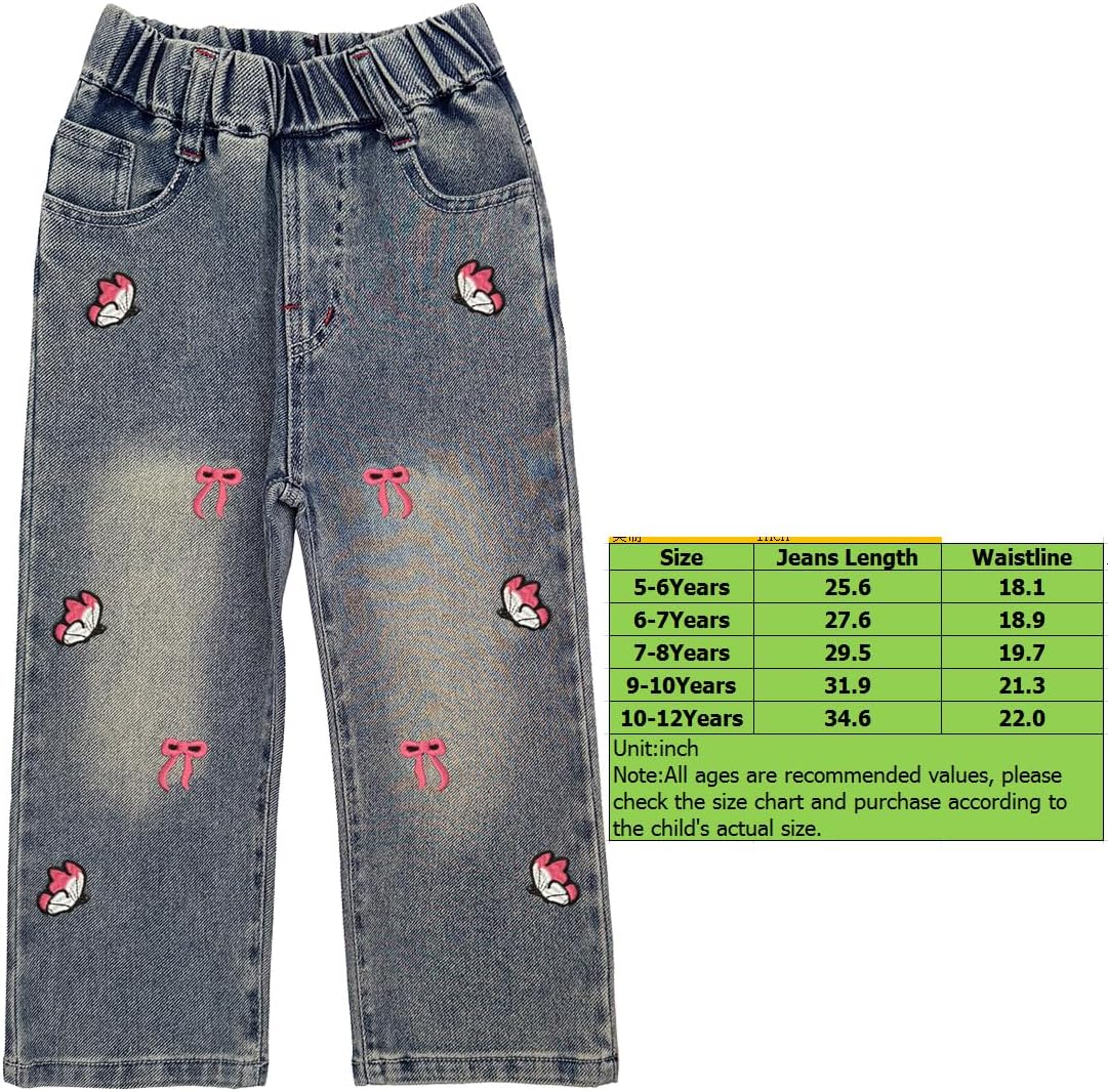 Peacolate 5-12Years Spring Fall Clothingsets Kid Little&Big Girls Pullover Long Sleeve T Shirt and Embroider Butterfly Jeans - Image 5