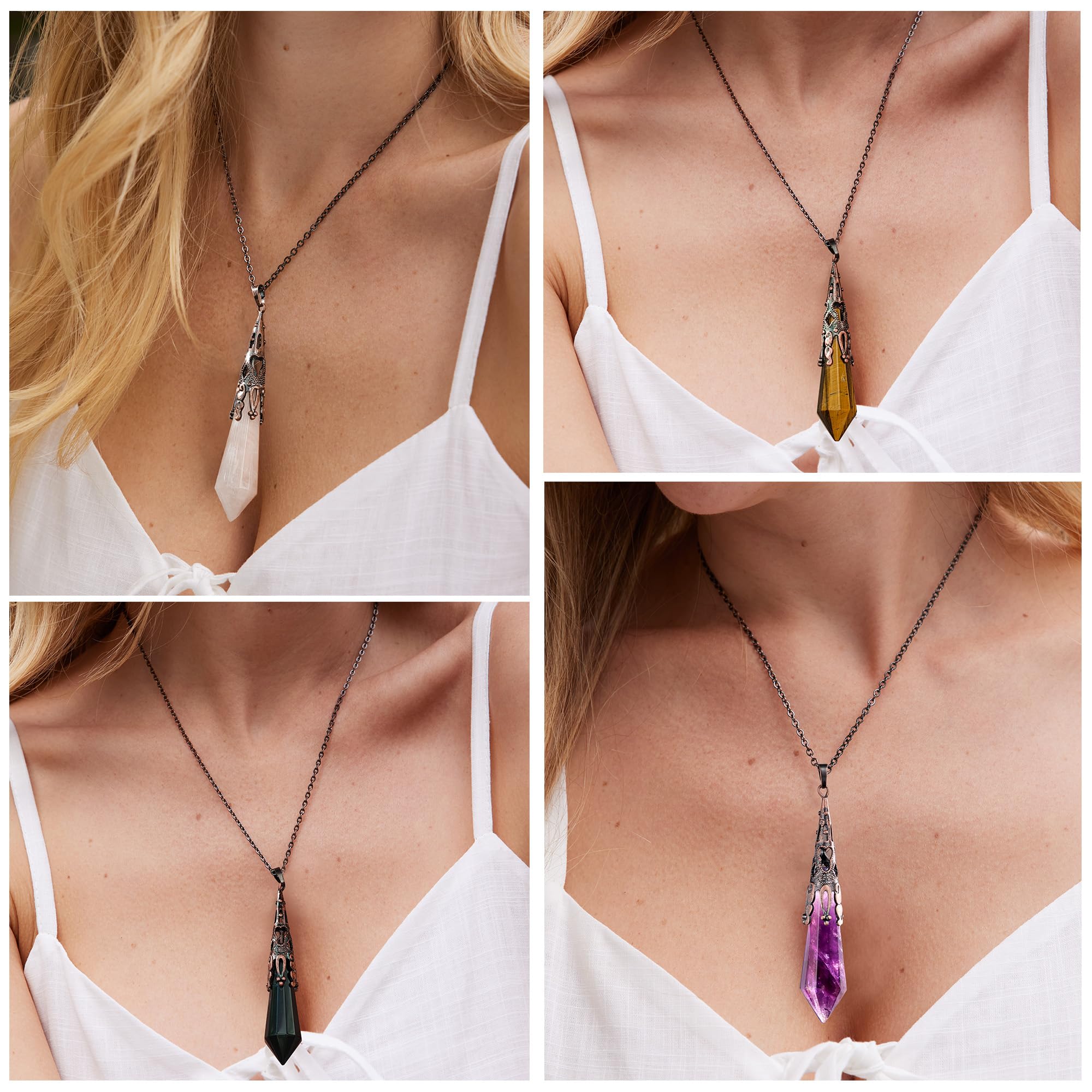 Bivei Retro Antique Brass Chakra Necklace 12 Facted Prism Prism Gemstone Quartz Crystal Stone Healing Pendant