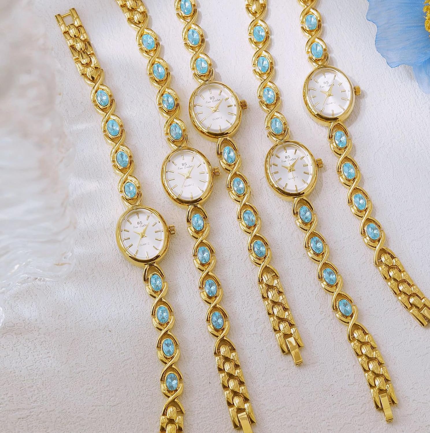 MASTOP Luxury Vintage Gold Watches for Women with Jade Colorful Crystal Small Oval Dainty Silver Watch Ladies Bracelet Dress Quartz Wrist Watch Waterproof Bangle - Image 5