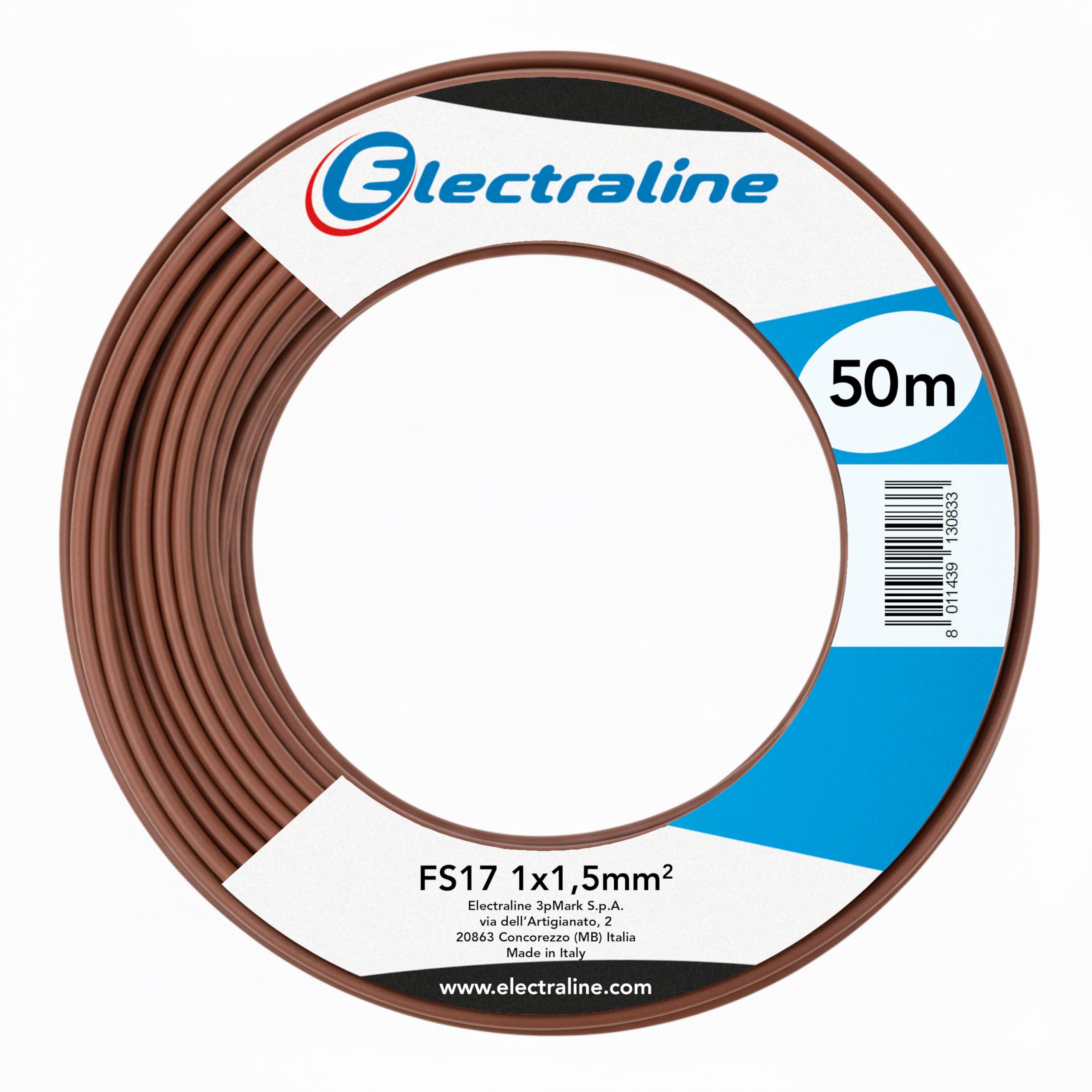 Electraline 13083 Cavo Unipolare FS17, Sezione 1 x 1,5 mm², Marrone, 50M