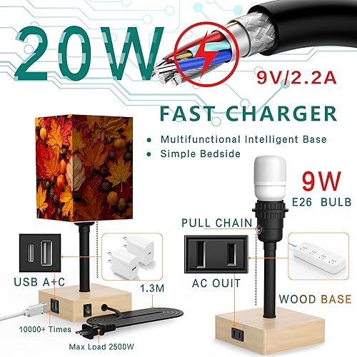 Miniatura 2 de Lámparas de mesita de noche para dormitorio, lámpara pequeña para mesita de noche, luz de escritorio de carga, luces cálidas de hojas de arce de