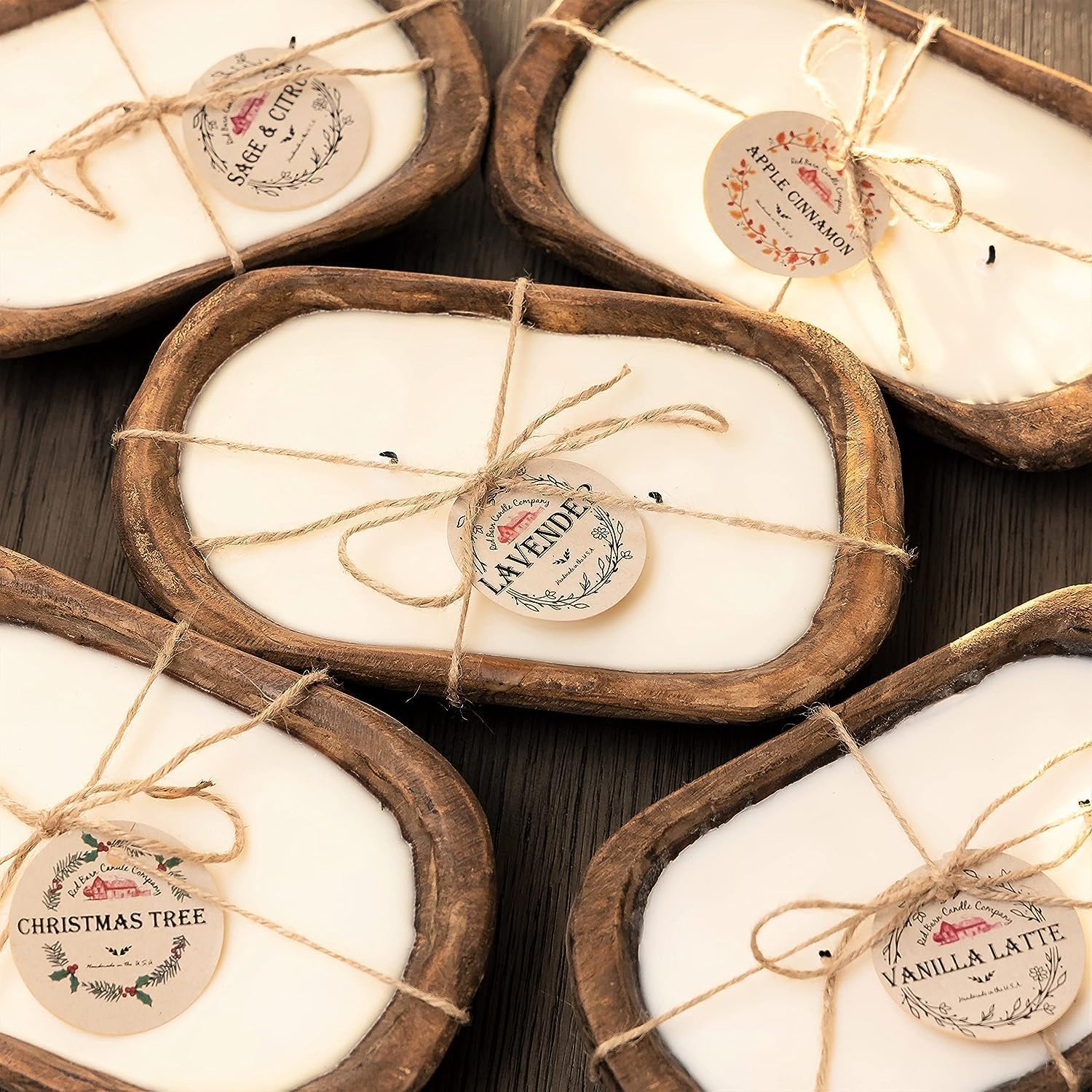 Red Barn Wood Dough Bowl Candle