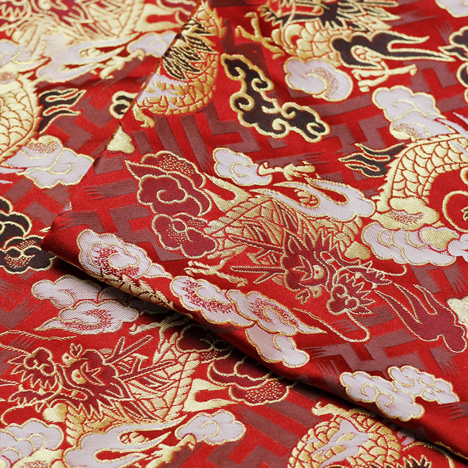 Satin brocart soie jacquard au mètre motif dragon asiatique 150X50cm