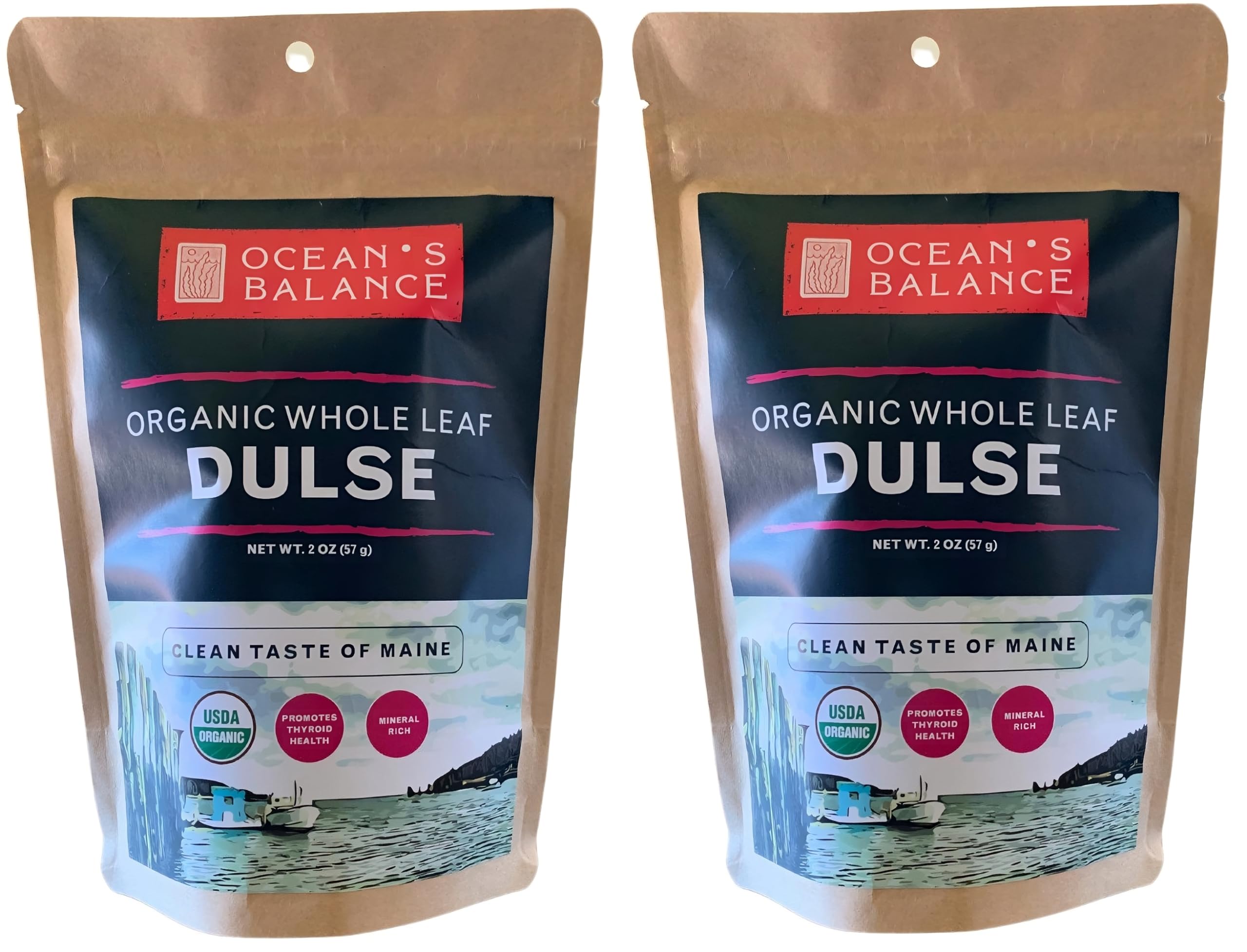 Ocean's Balance Organic Dulse Whole Leaf – Atlantic Seaweed Snack Rich in Iodine & Umami – For Salads, Smoothies, Soups,Ramen – 2oz Bag (Pack of 2)USDA Organic