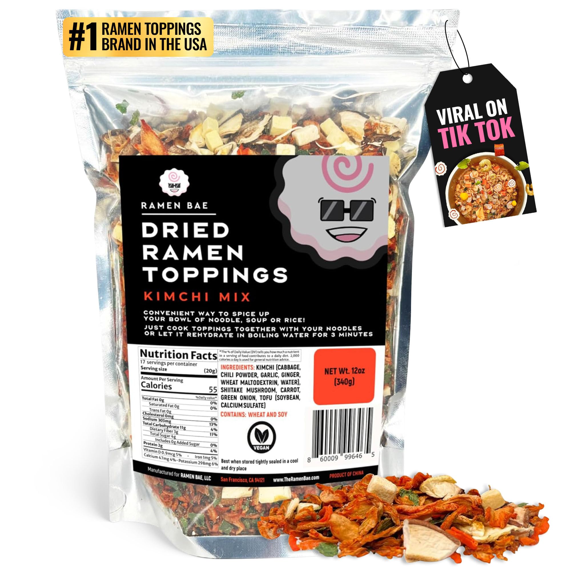 The Ramen Bae - Kimchi Mix, Dried Ramen Toppings - Ramen Toppers - 12oz