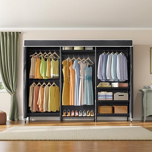 Miniatura 3 de VIPEK V5C Plus - Armario portátil con cubierta, resistente y cubierto, estante independiente con estantes ajustables, perchero de metal negro con