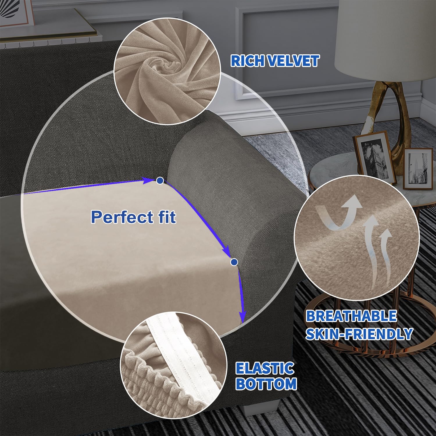 CHELZEN Velvet Sofa Seater Cushion Cover, Super Stretch Sofa Cushion Slipcovers - Image 4