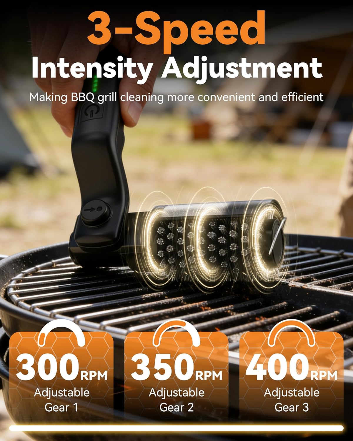 Electric Grill Brush, 3-Speed & Angle Adjust Rotary BBQ Grills Cleaning Brush for Burnt-On Grease & BBQ Grates, 20kg Max Torque, Heavy‑duty Steel Bristles(Grill Brush)