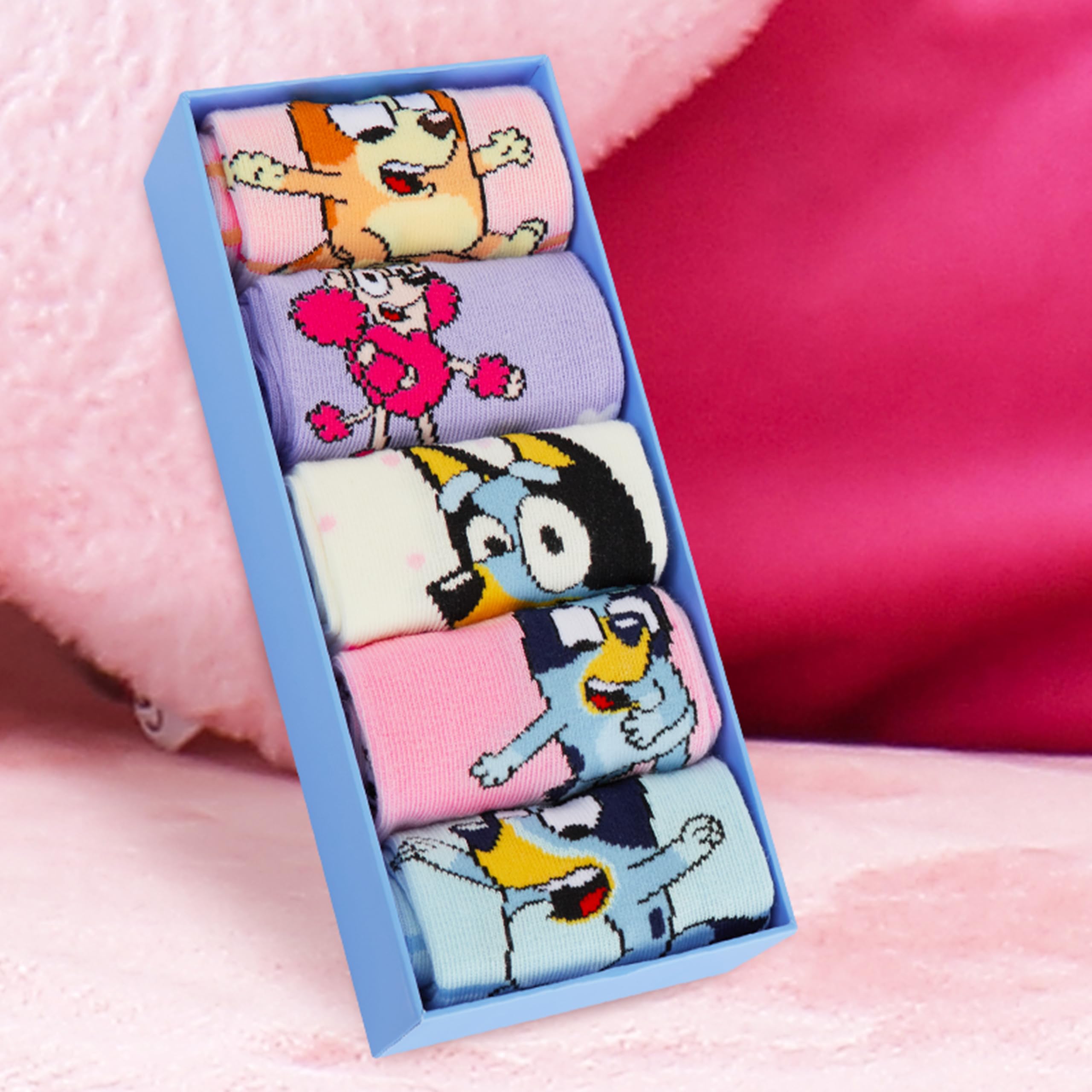 Get Trend Bluey Chaussette Fille, Hiver Chaud Pack de 5, Pastel Chaussettes Fantaisies, Douce Tricot, Cosy Idee Cadeau