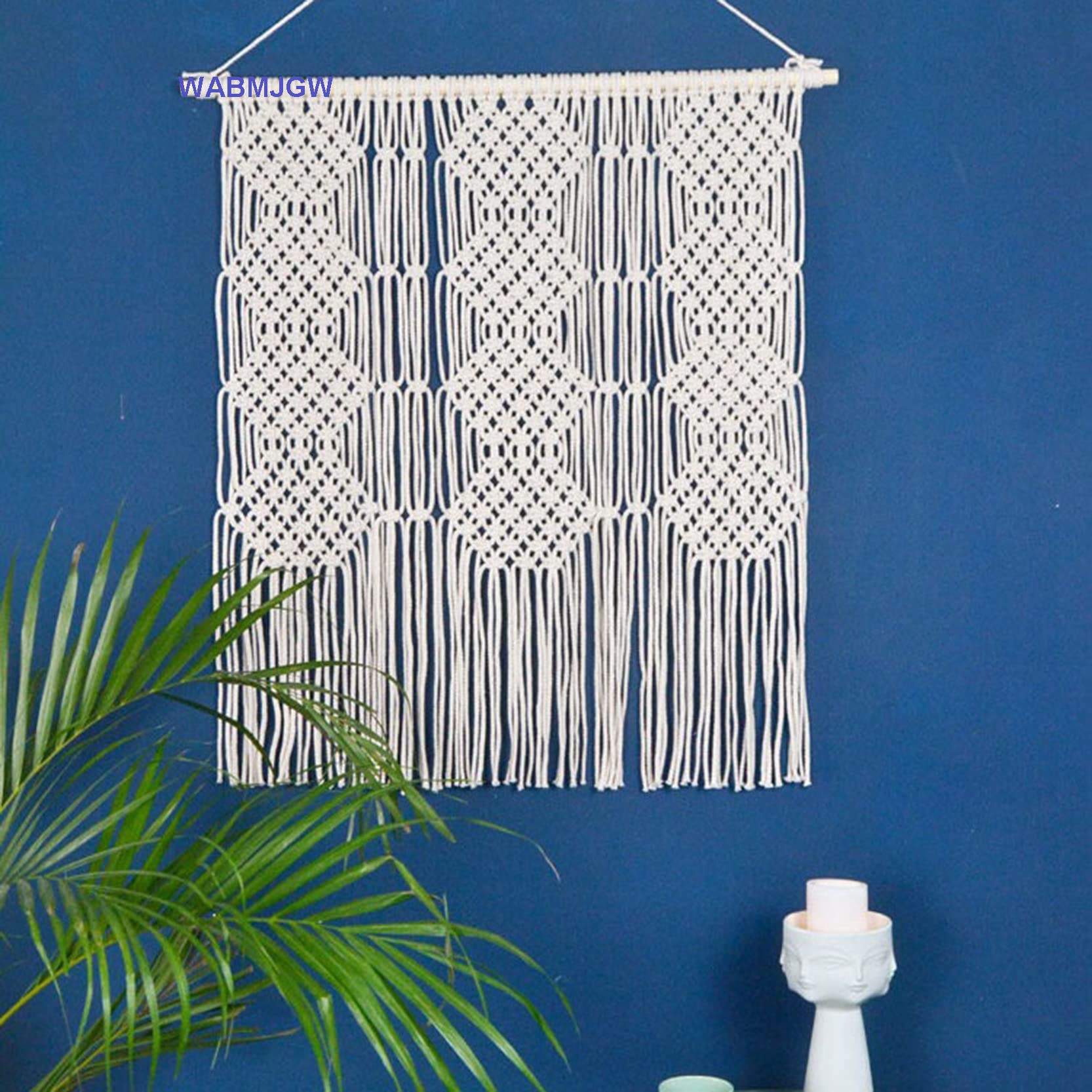 Macramé Colgante de Pared decoración Boho, Hecho a Mano macramé decoración de Pared Cuerda de algodón Tejido macramé Tapiz patrón geométrico decoración de habitación Boho,Beige-100x120cm