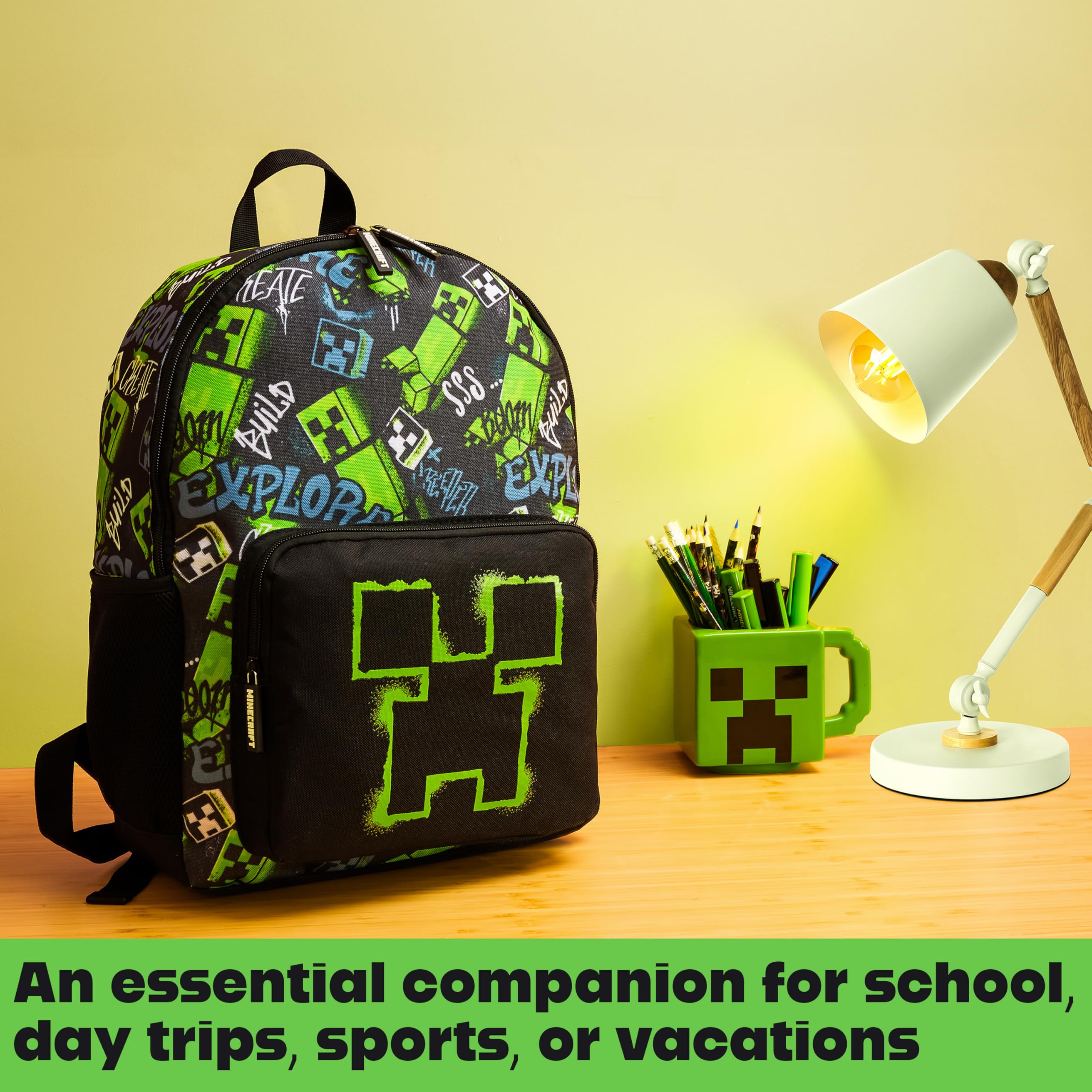 Minecraft Sac a Dos Enfant Creeper Poches Zippées Bretelles Réglables École Sac à Dos Garçon Voyages Sportifs Cadeau Garcon