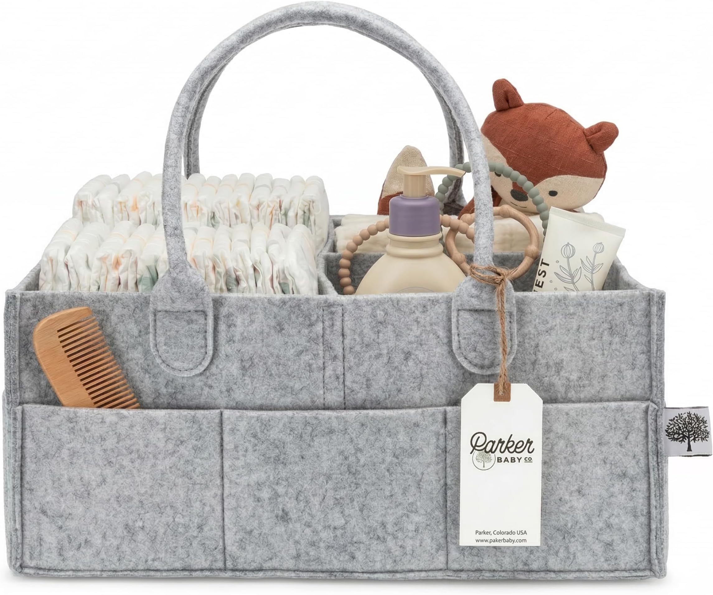 Parker Baby Co. Diaper Caddy - Nursery Storage Bin and Car Organizer for Diapers and Baby Wipes - Gray, Large