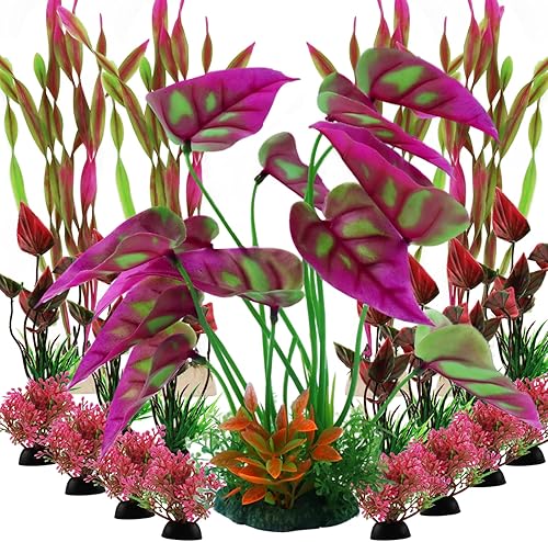 Plantas decorativas de acuario, 20 piezas de decoración de acuario, plantas coloridas, accesorios de pecera, decoración de plástico para acuarios,