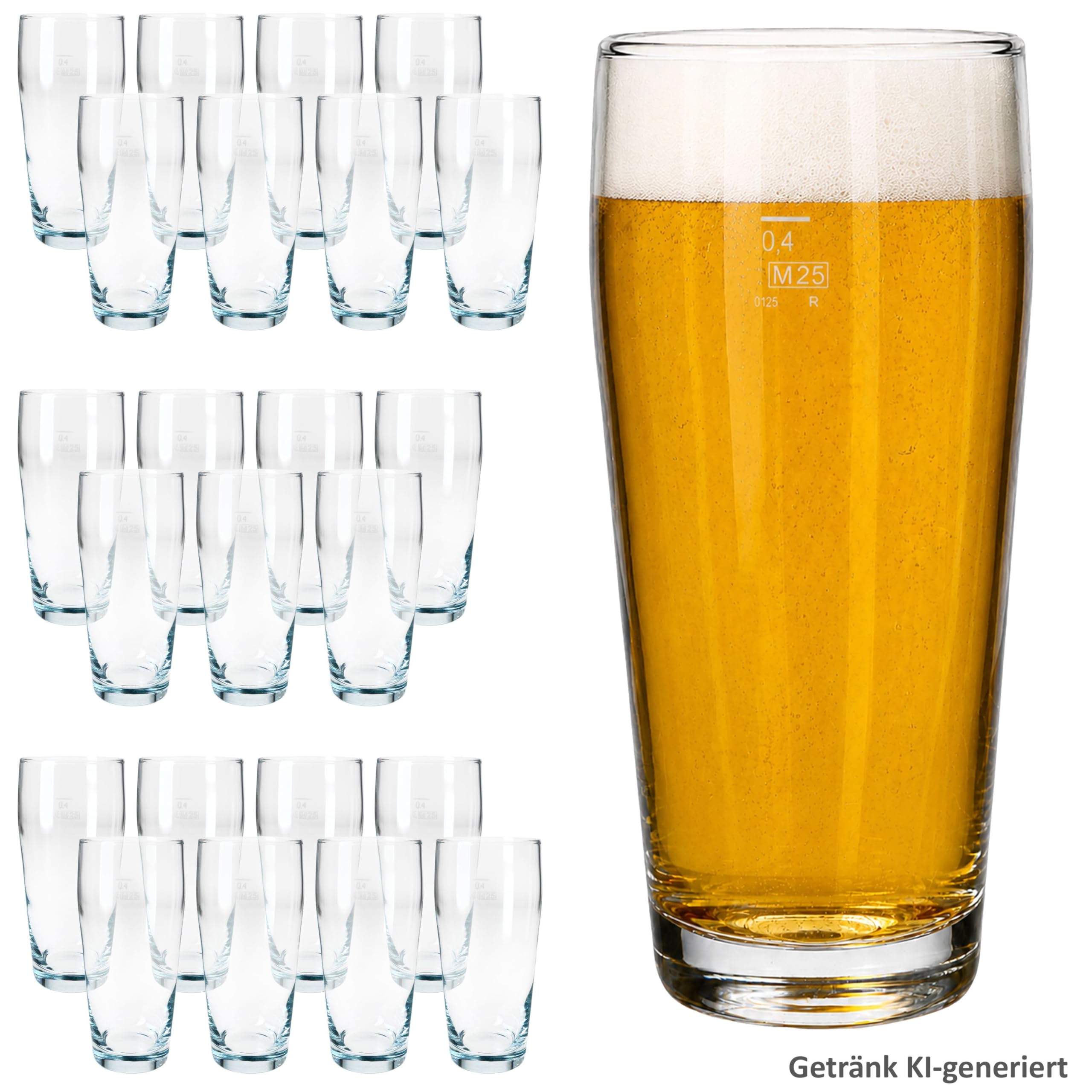 MamboCat Set di 24 bicchieri da birra da 0,4 l, calibrati, in vetro trasparente con scala graduata, per birra, acqua, cocktail e bevande analcoliche, ideali per gastronomia, bar e ristoranti