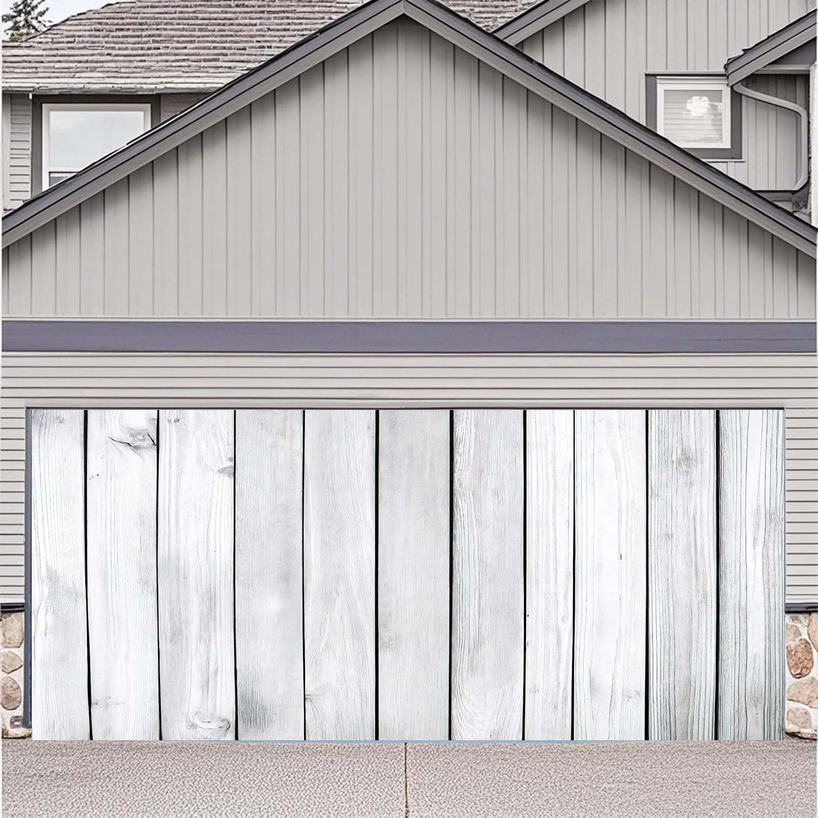7X16ft Large Vintage Wood Rustic Garage Door Background Decoration, White and Gray Wooden Floor Backdrop Banner Birthday Bridal Shower Wedding Party