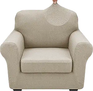 XINEAGE 2025 New 2 Pieces Chair Covers with Arms Super Stretch Chair Slipcover for Living Room Pet Dog Universal Slip Cover Anti Slip Armchair Furniture Protector (Khaki), 31"-46"(1 Cushion)