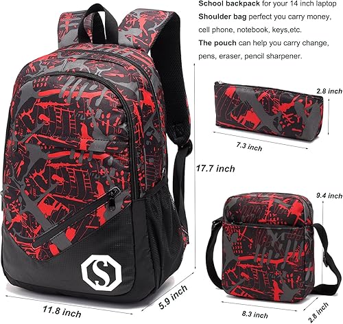 Miniatura 4 de Mochilas escolares para niños y niñas, juego de mochila para adolescentes, bolsa de hombro y estuche para lápices, B246 Rojo, talla única , Mochilas