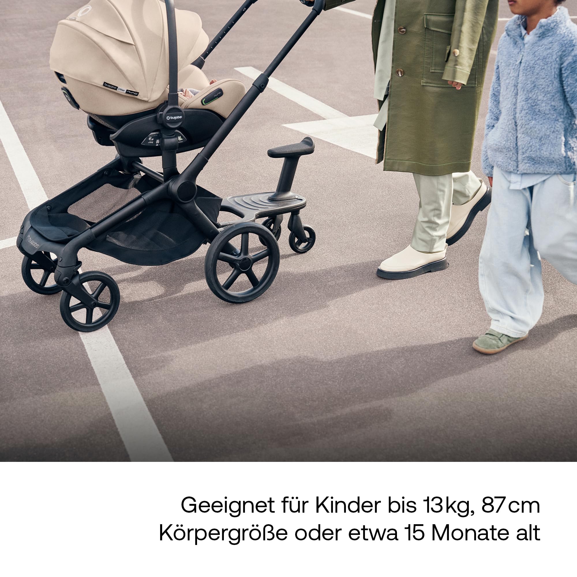 Bugaboo Otter by Nuna, i-Size Babyschale ab Geburt, flache Liegeposition | UPF 50+ Sonnenverdeck und Memory-Schaum, kompatibel mit 360 Grad Isofix-Basis, von 0–15 Monaten, Desert Taupe Melange