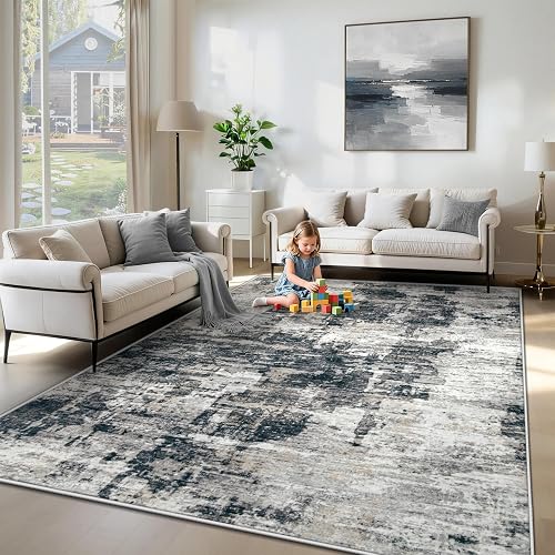 XLUEZ 6x9 Washable Modern Abstract Rug (BlackGrey)