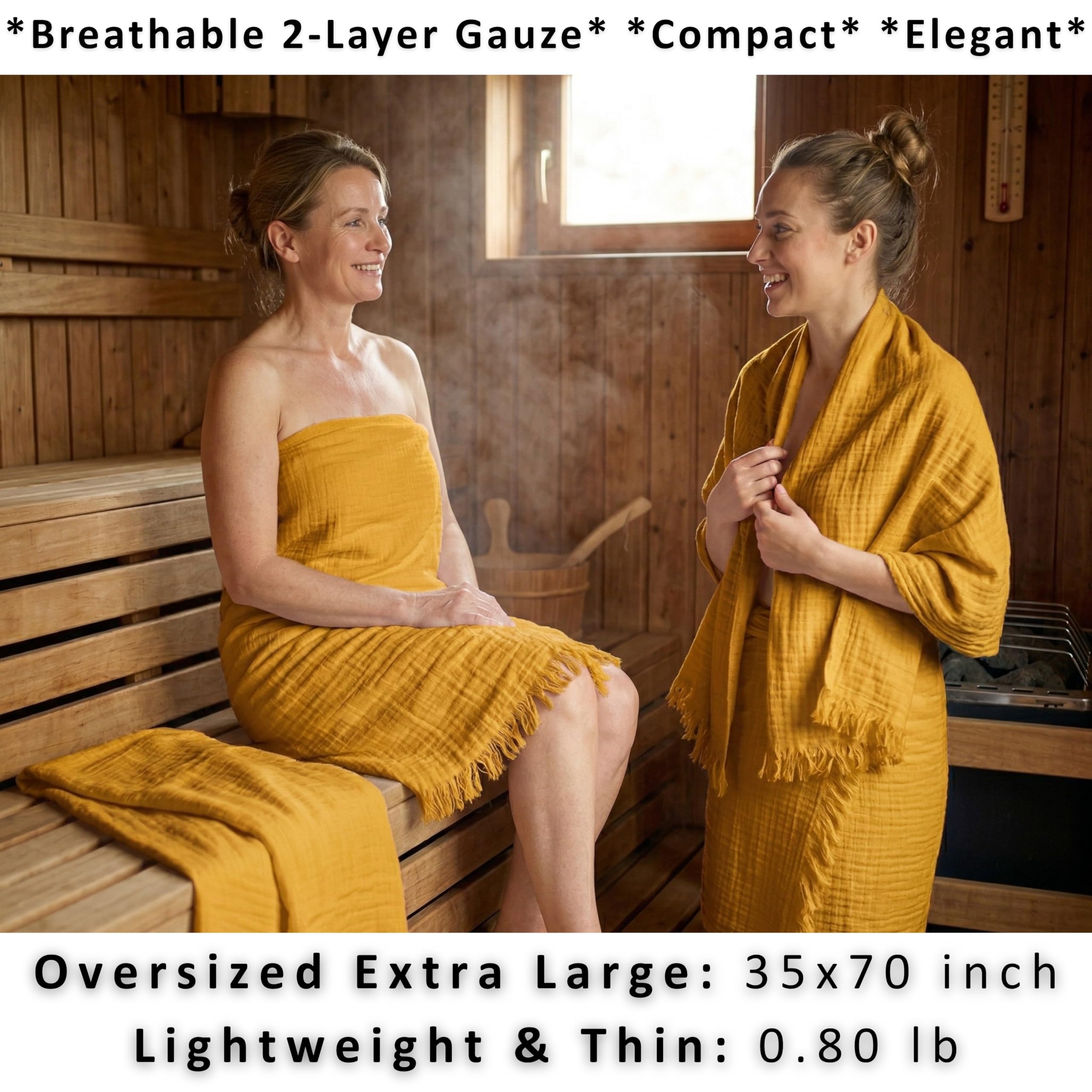 Badetücher 2er Set Luxus Musselin Handtücher für Erwachsene - Luxus 100% türkische natürliche Baumwolle Musselin Stoff Hamamtücher - Extra weich, saugfähig, schnell trocknend, leicht (Senfgelb)