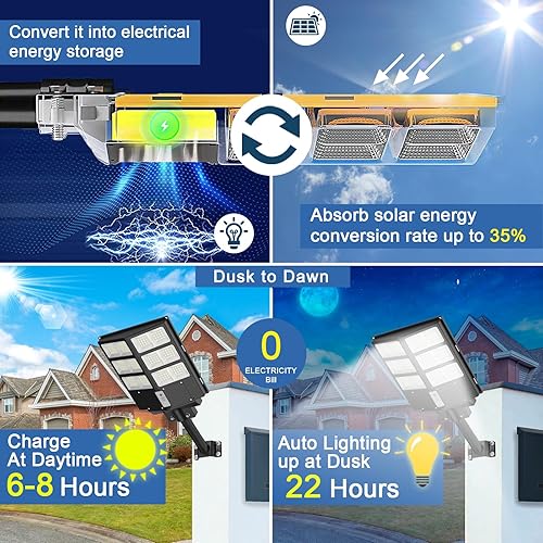 Miniatura 2 de Luz de calle solar, 4000W luces de inundación solares impermeables al aire libre 450000LM luz de estacionamiento comercial con sensor de movimiento