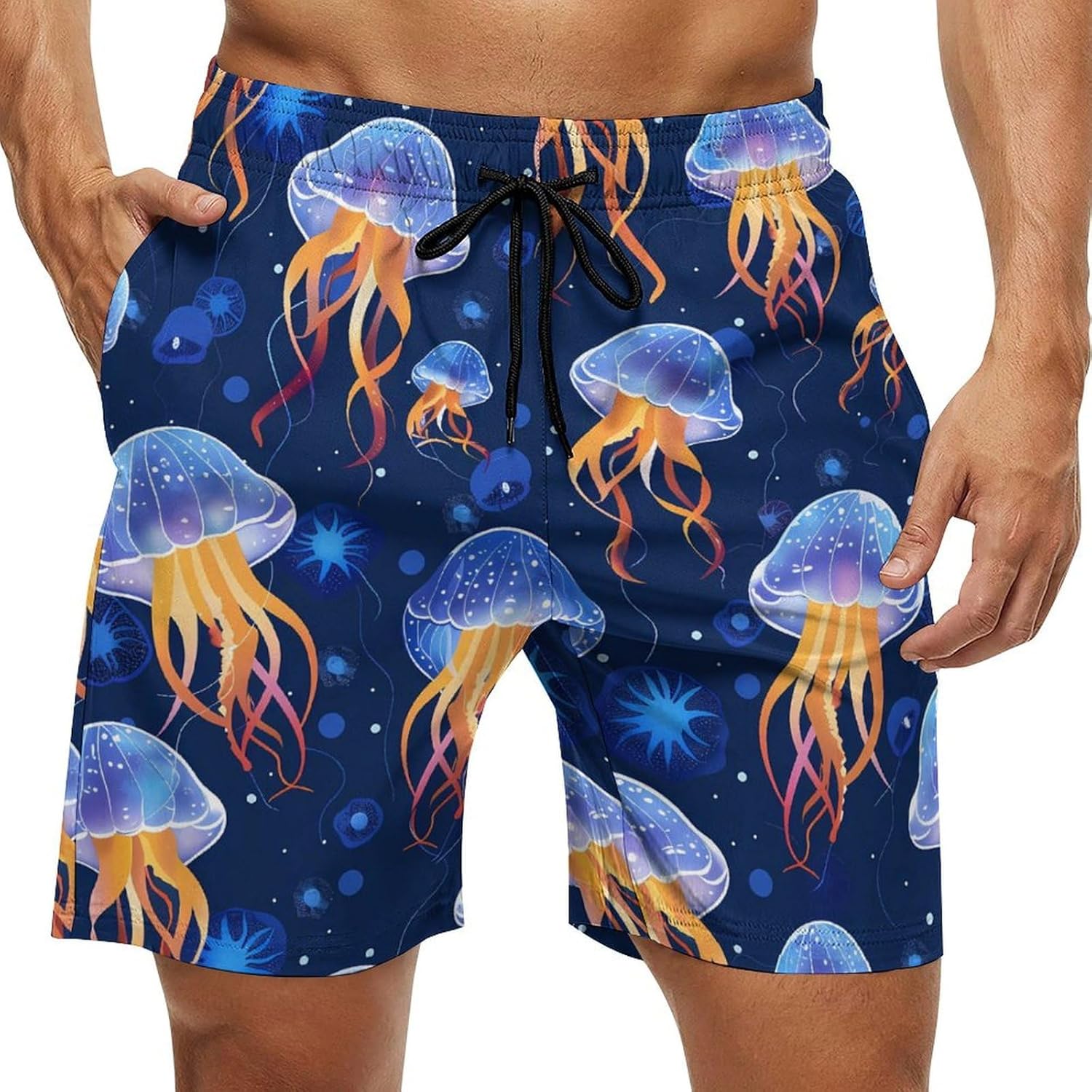 Jelly Fish Blue Casual Men's Swim Trunks Novelty Summer Beach Shorts Swimwear with Pocket