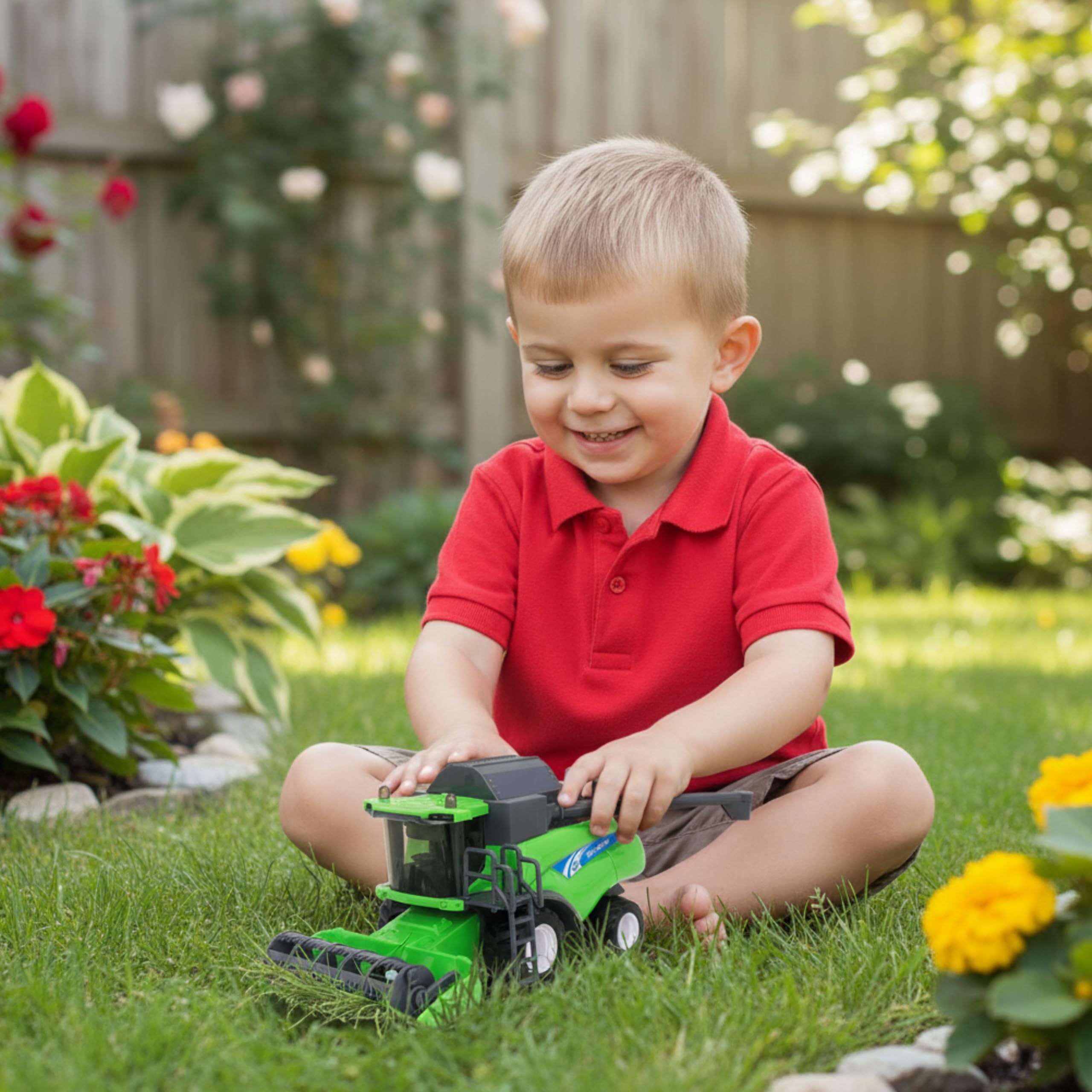 Toyland® 26cm (10”) Cosechadora de Juguete Verde a Escala 1:32 - Vehículo agrícola impulsado por fricción con Piezas móviles - Juego Interactivo para niños - Más de 3 años