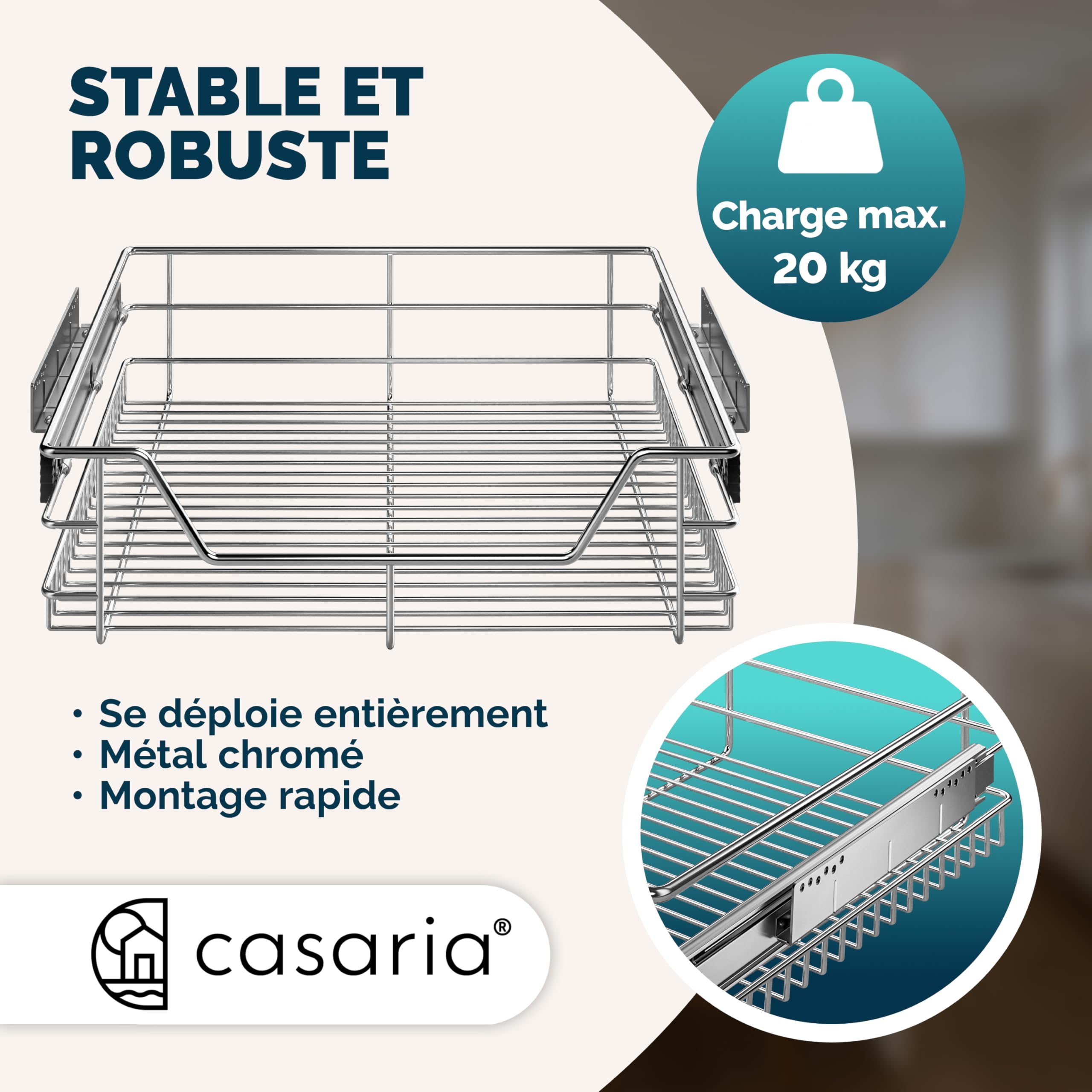 Casaria® 4x Tiroir télescopique de rangement 60 cm pour armoire cuisine tiroir de cuisine métal tiroir coulissant