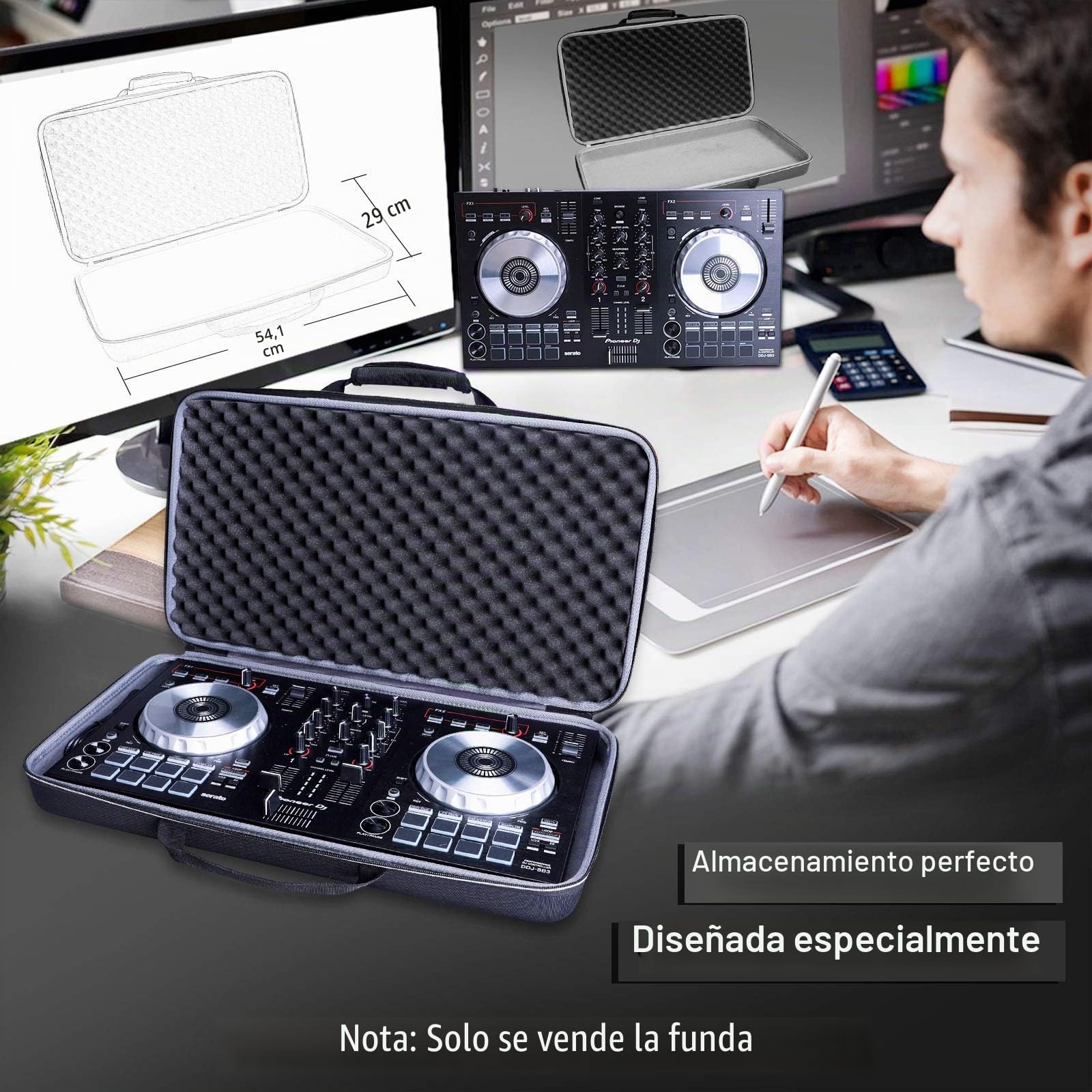 XANAD Estuche de Viaje rígido para Pioneer DDJ-400 / DDJ-SB2 / DDJ-SB3 / DDJ XP2 Smart DJ Controller - Funda Protectora (54 x 29 x 7.5 cm)