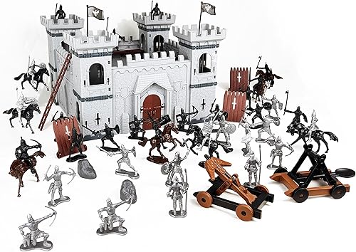 DIY Castillo Building The Medieval Times Edad Media Kit de modelo de fuerte de plástico militar con figuras Soldado Caballero Simulado Asedio Guerra