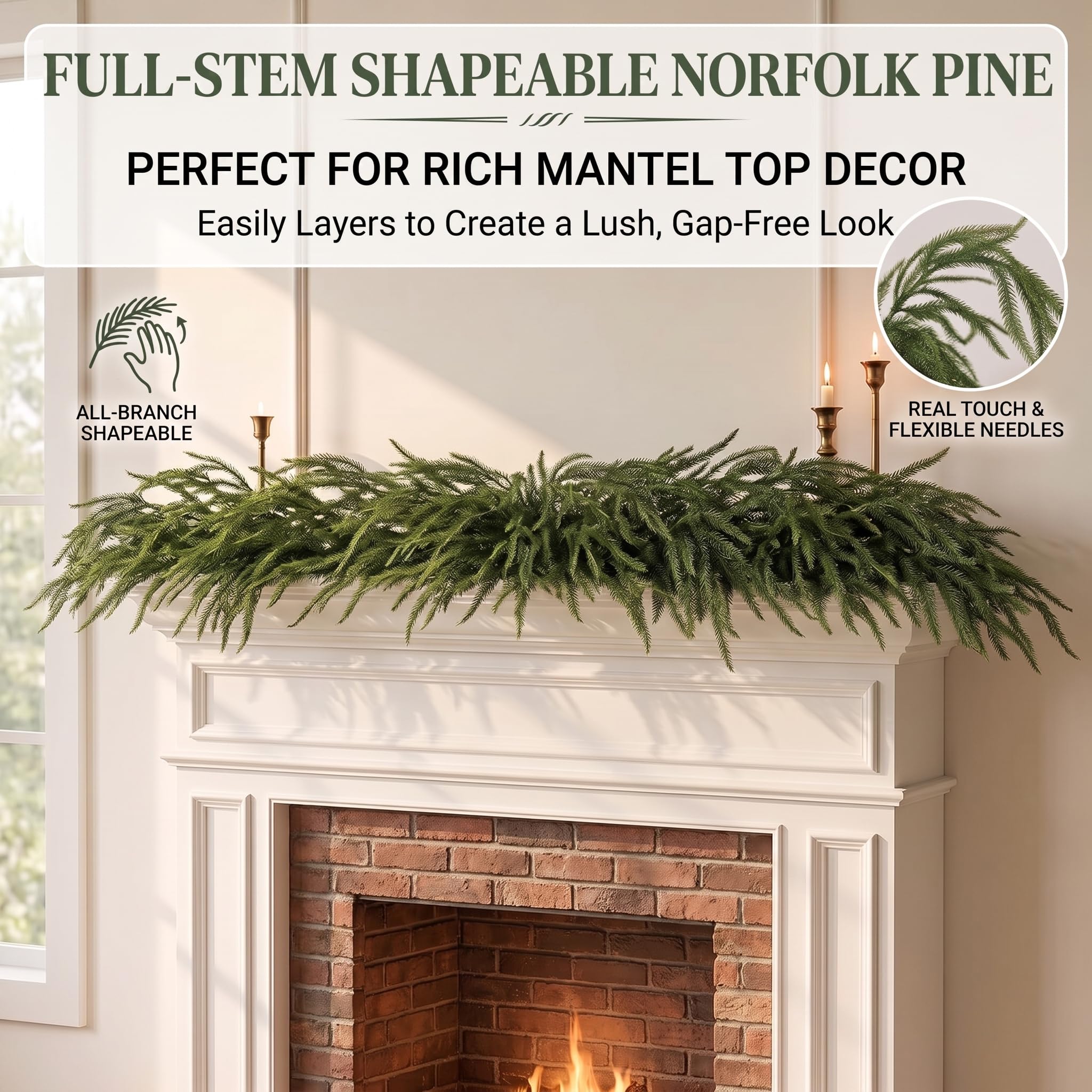 Montekin Norfolk Tannenzweige (91,4 cm), fühlen sich echt an, 8 Stück – künstliche Grünstiele für Weihnachtsgrün, Urlaubsblumenarrangements, DIY-Kränze, Girlande und Heimdekoration