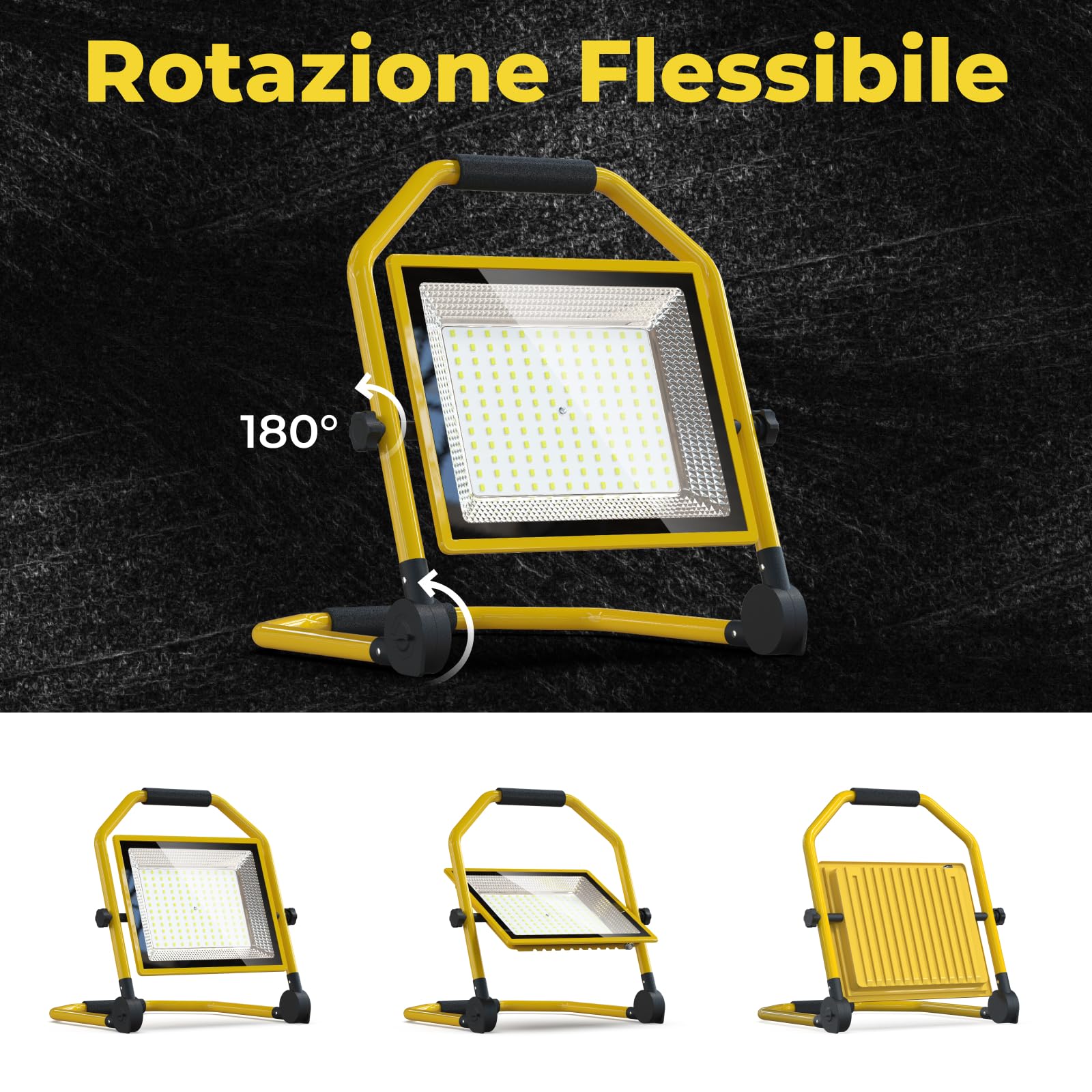 Faretto LED da costruzione da 150 W, con cavo da 16500 lumen, 6500 K, impermeabile, supporto regolabile, ideale per interni ed esterni, garage e cantieri (150W)