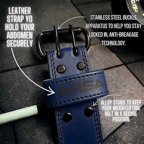 Miniatura 2 de Arsa Fitness Cinturón de levantamiento de pesas de cuero prémium de 0.354 in de grosor para hombres y mujeres, reduce la tensión de la espalda,